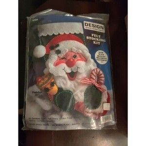 NEW Vintage Design Works Craft Felt Christmas Stocking Kit Santa Sequins 16"